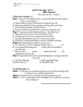 Kiểm tra học kỳ 2 môn lịch sử 7 (thời gian làm bài 45 phút)